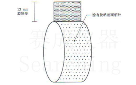 濟(jì)南賽成VOC-01環(huán)形初粘儀測試時(shí)，將膠帶式樣彎轉(zhuǎn)成如圖這樣的環(huán)形試樣，有膠面朝外